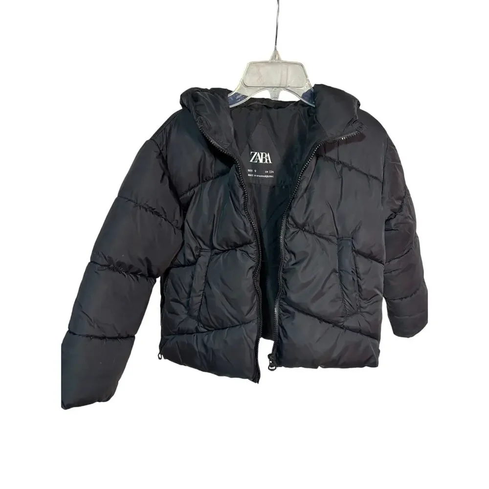 Zara 9 wide stitch shorter puffer coat attached hood euc worn once warm